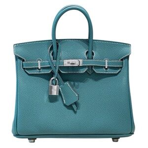 25CM Classic Togo Leather Top Handle Satchel Bag - Peacock Blue